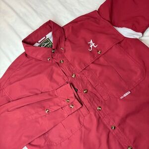 Drake Waterfowl Alabama Crimson Tide Mens Medium‎ Red Long Sleeve Fishing Shirt